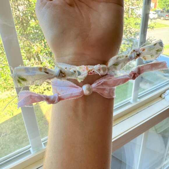 Fabric Bracelet HOPE Floral Handmade Jewelry Bespoke - Picture 3 of 3